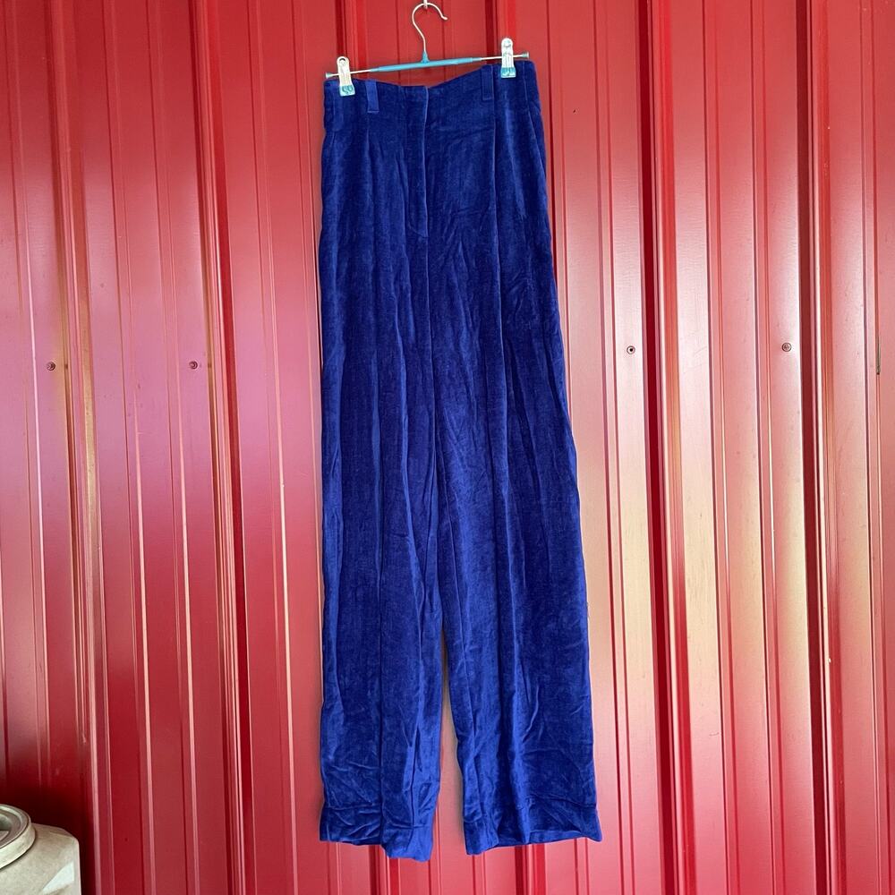 Massimo‎ Dutti Pants Wide Leg High Waisted Velvet Sz 6 Blue Trousers Pockets New
